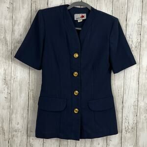 Vintage 1980s Red Star Navy Blue Gold Button Short Sleeve Blazer Costume 6